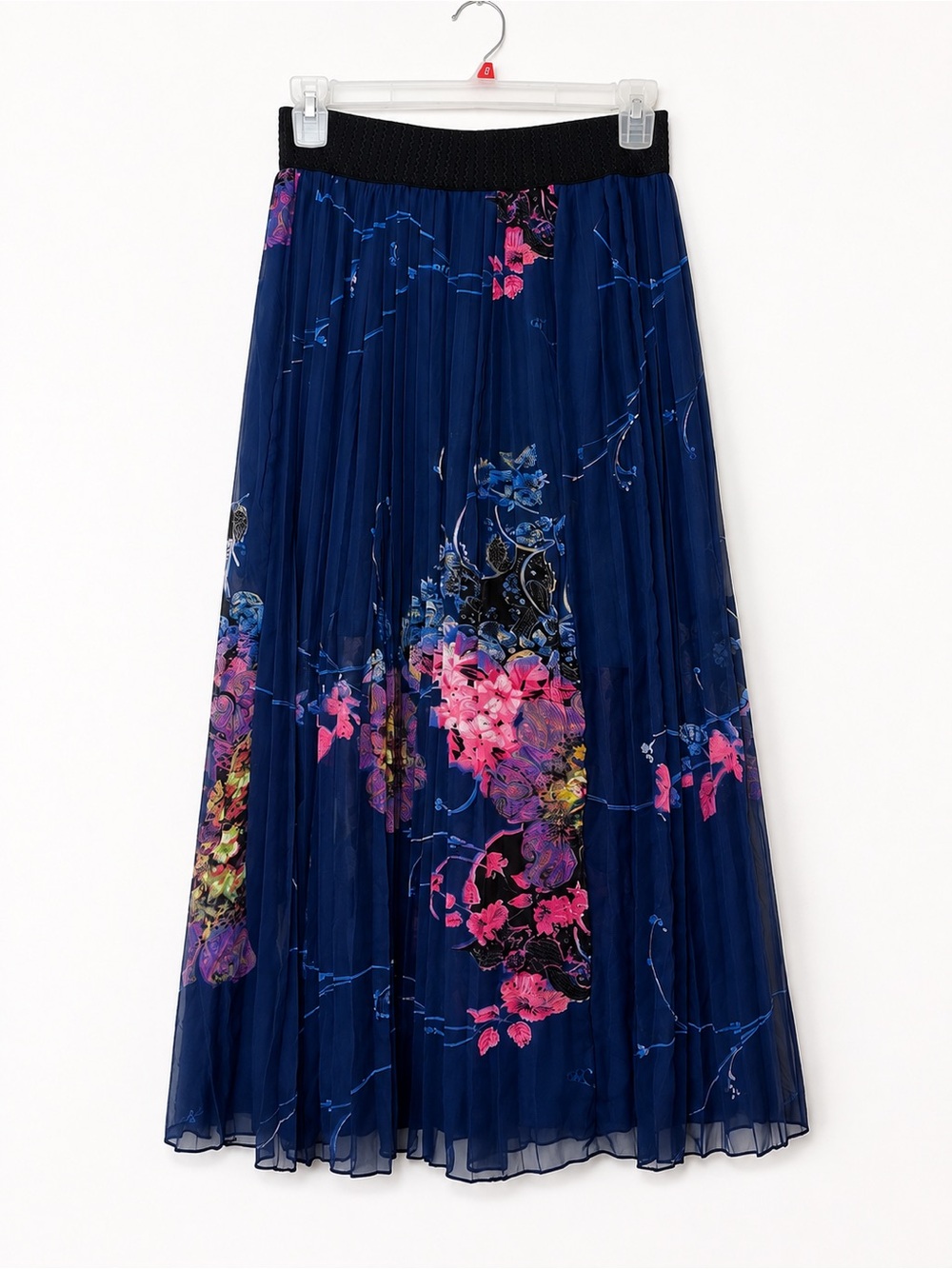 Navy Floral Pleated Maxi Skirt - Women